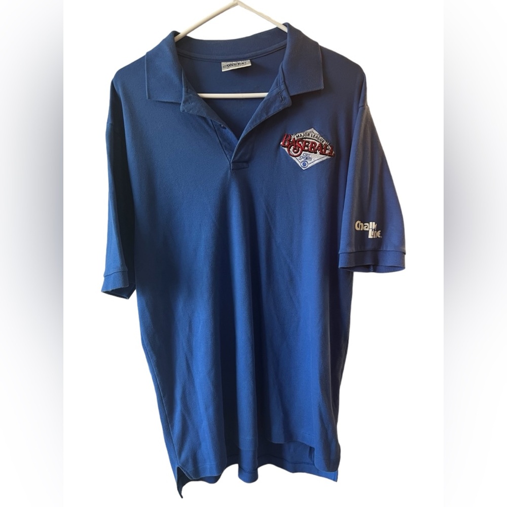 Vintage Chalk Line CBS Sports Major League Baseball Blue Polo Shirt XL